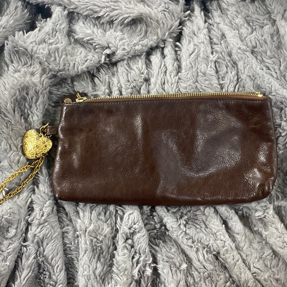 Cara Landy chocolate brown soft leather wristlet/clutch